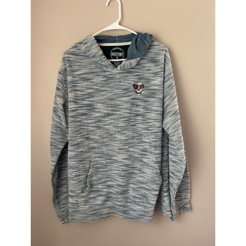 DIKOTOMY XL Skull‎ Graphic Hoodie Pullover Sweatshirt Mens Blue White